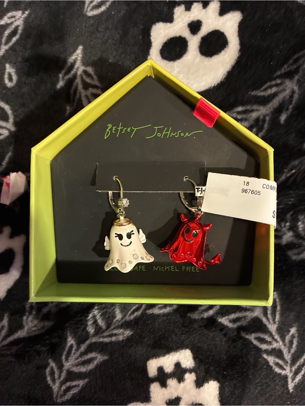 Betsey Johnson White Ghost & Red Devil Halloween Charm Earrings
